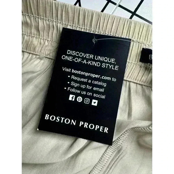 NEW Boston Proper Women’s Large Wide Leg Flowy High Rise Beige Ankle Pants NWT - Picture 9 of 11